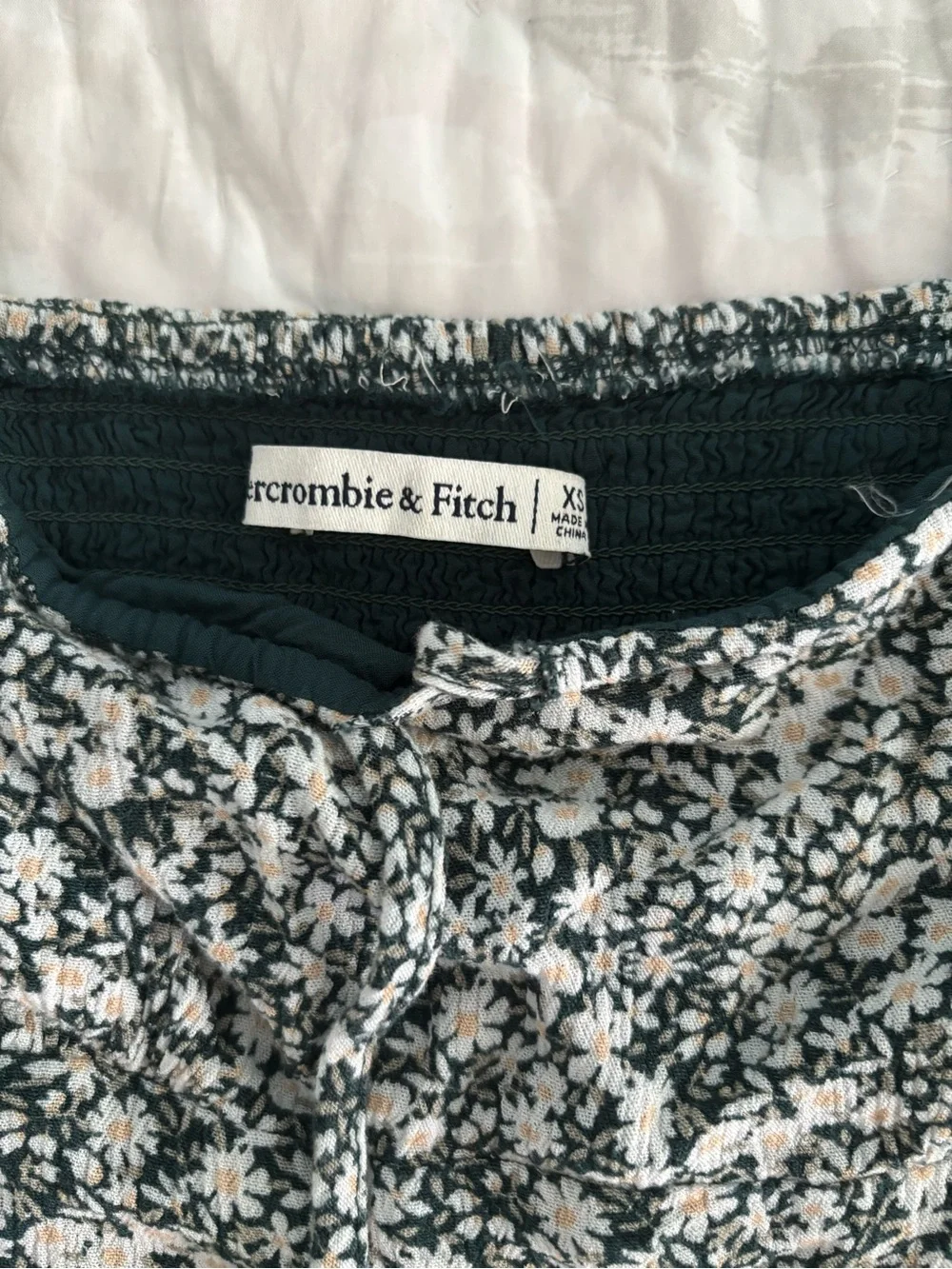 Abercrombie & Fitch Green and White Floral Square Neck Crop Top